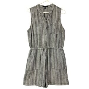 Kelly Renee Striped Linen Blend Sleeveless Collared Button Front Romper Size M